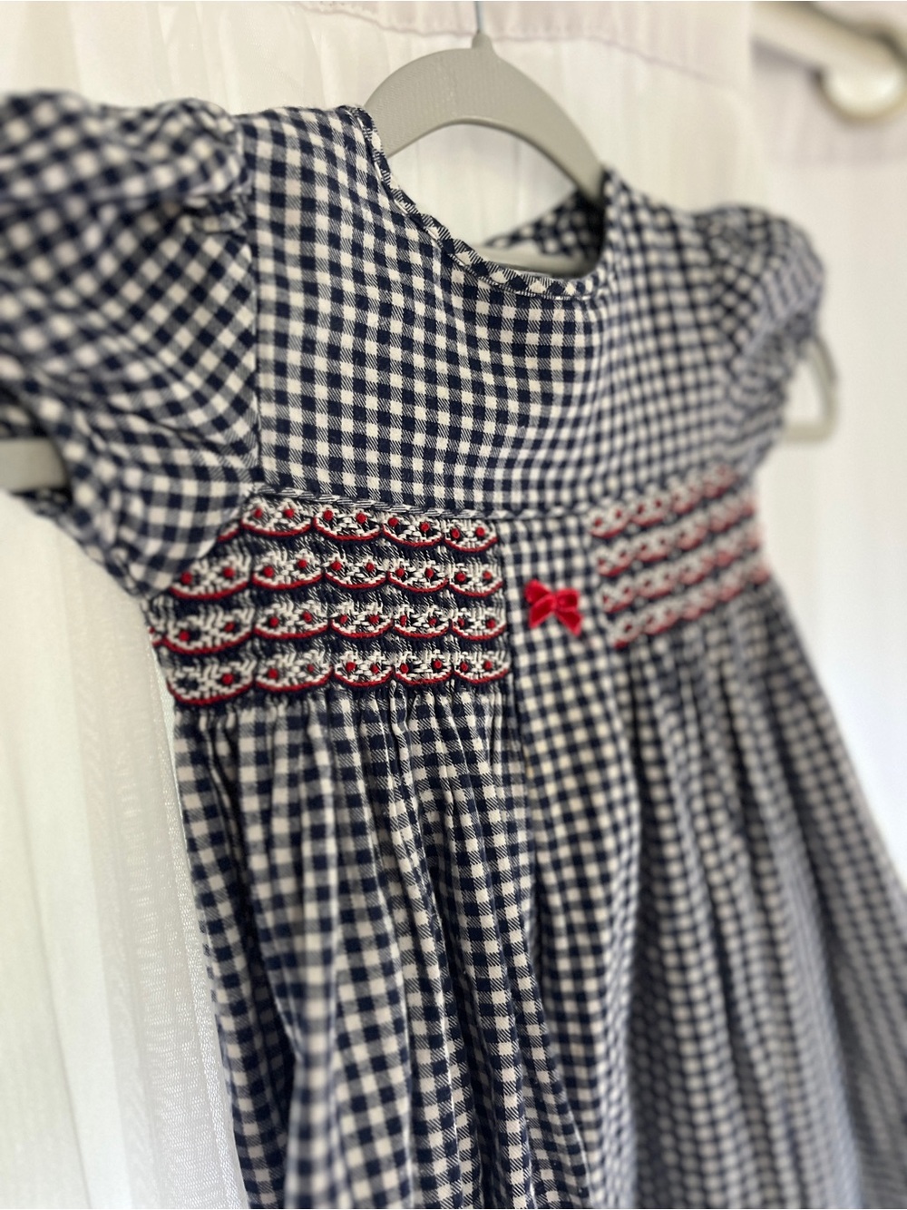 Navy Gingham Smocked Girl toddler Dress Red Accent edgehill collection size 4t